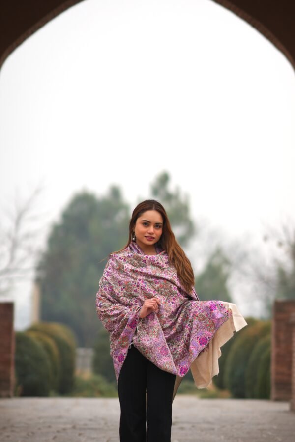 Shawl Pashmina Papier Machie Jama White - Image 3