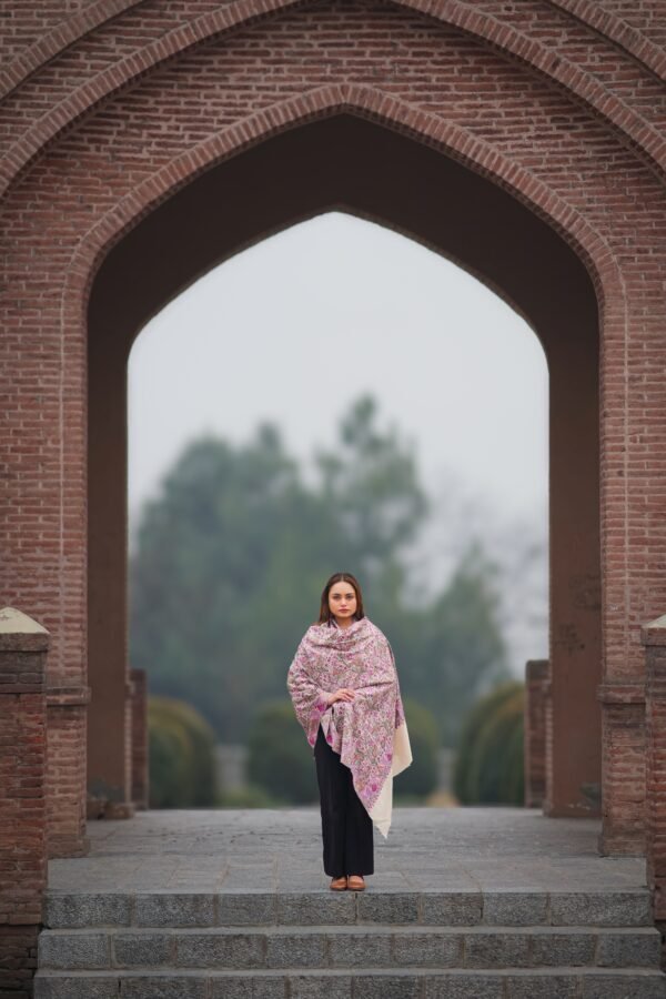 Shawl Pashmina Papier Machie Jama White - Image 2