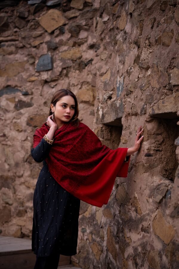 Stole Premium Pashmina Jaal Maroon - Image 3