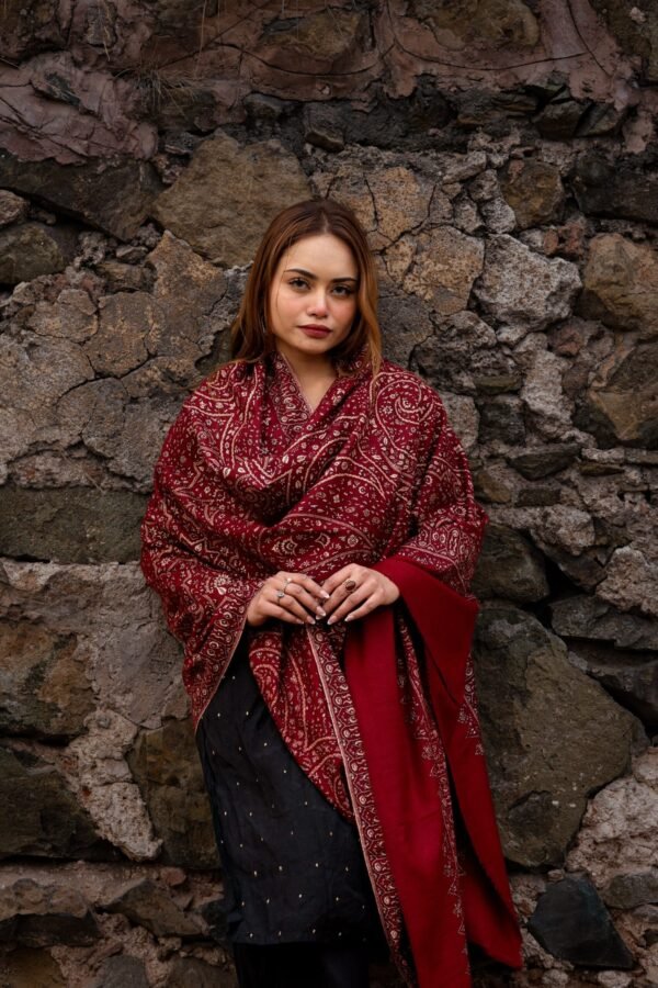 Shawl Pashmina Neem Jama Maroon - Image 4